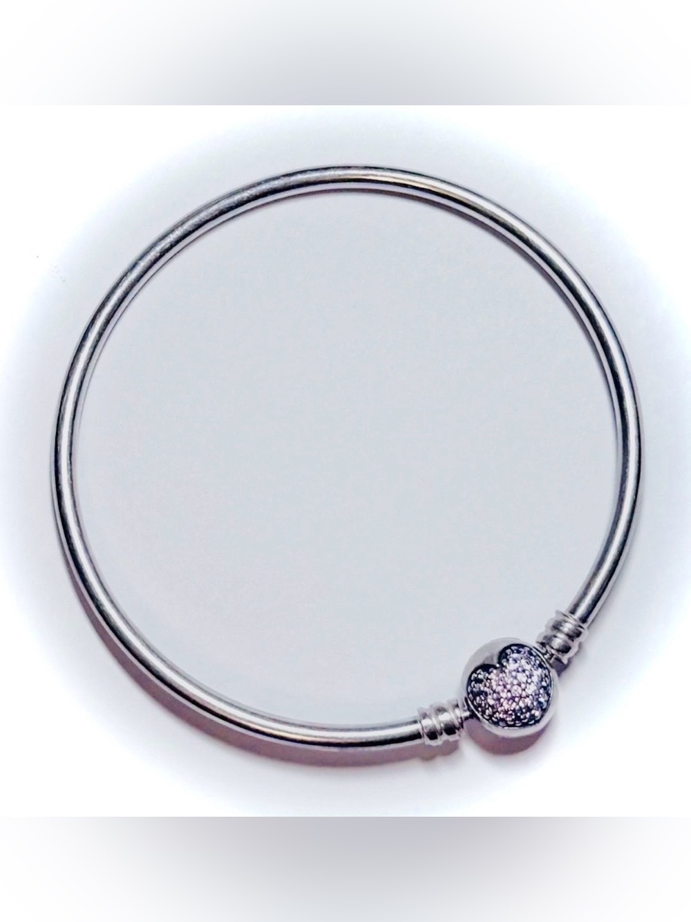 Pandora Sterling Silver Bangle Bracelet with Pink Sparkly Stone Clasp